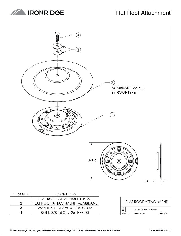 IronRidge Flat Roof Attachment, Base, Mill Finish Supplied Energy